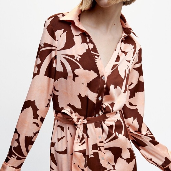 MNG Mango Floral Print Midi Dress in Pink and Brown - Picture 8 of 9